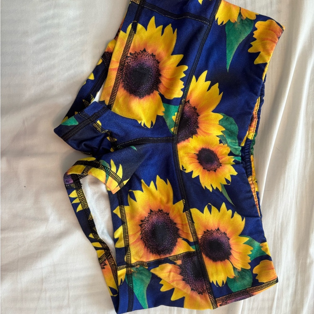 Fleo Women's Sunflower Athletic Shorts - Blue & Yellow